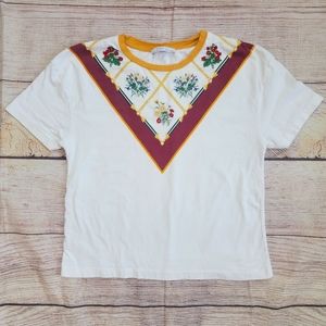 Zara Floral Embroidered Semi-Cropped Short Sleeve T-shirt Small